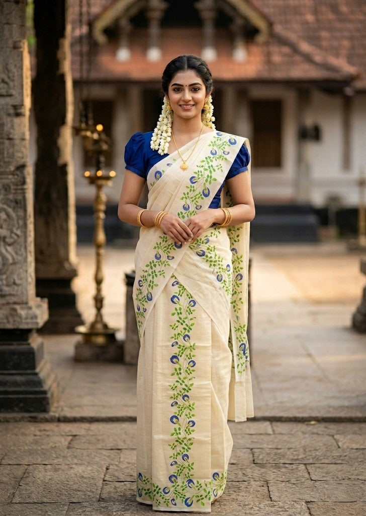 Southloom Tissue Single Set Mundu (Mundu Neriyathum) With Digital Floral Print in 2.80 Mtrs SL318