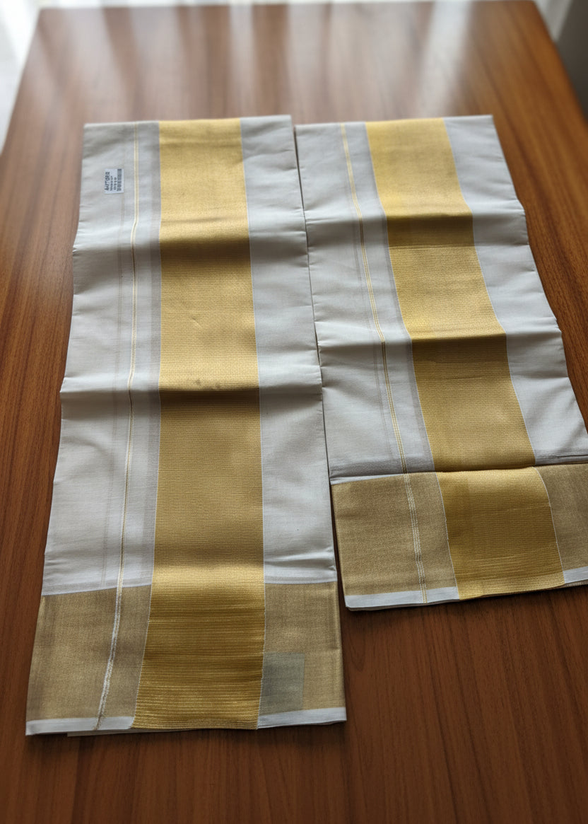 Kerala Cotton 4 inch Golden Kasavu Single Set Mundu (2.80 mtrs) SL414