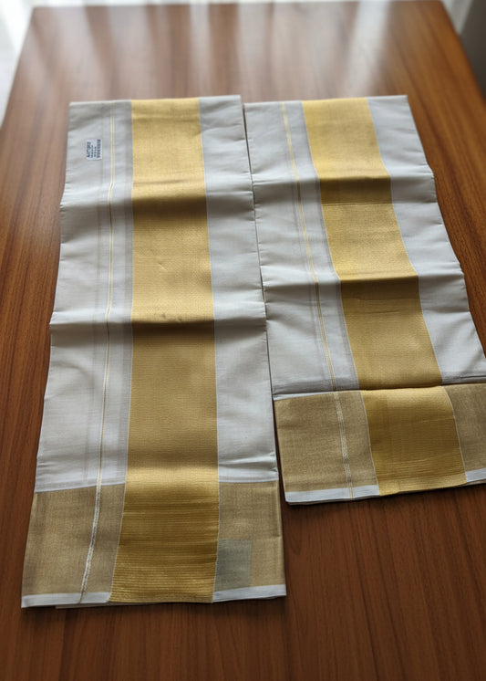 Kerala Cotton 4 inch Golden Kasavu Single Set Mundu (2.80 mtrs) SL412