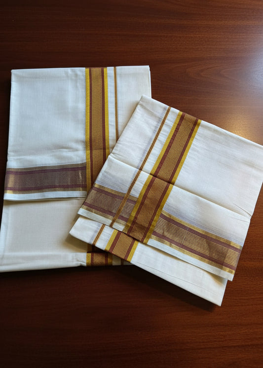 Kerala Cotton Kasavu With Kara Single Set Mundu (2.80 mtrs) SL418