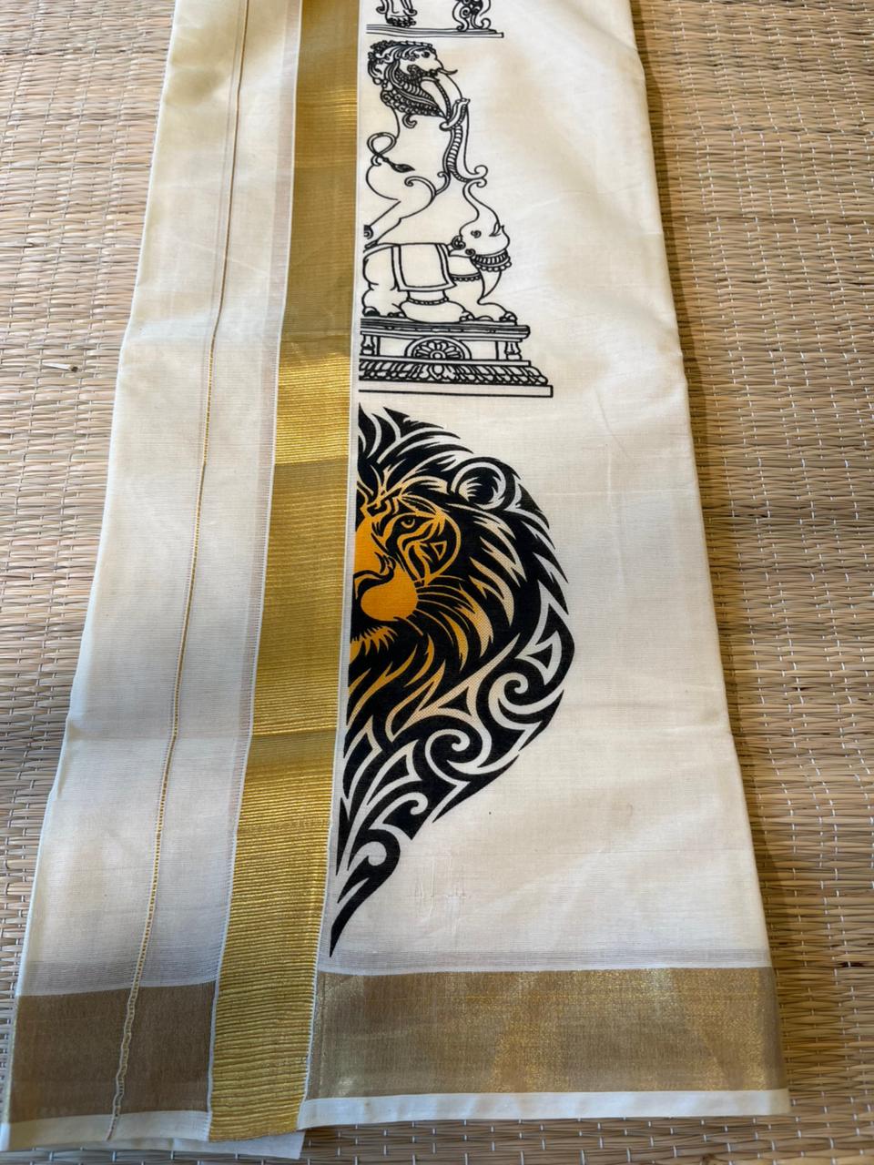 Cotton Lion Printed Double Mundu SL0017