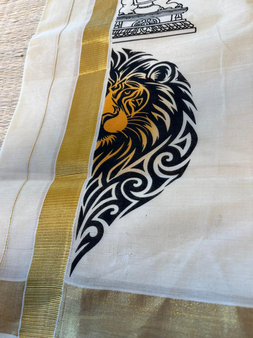 Cotton Lion Printed Double Mundu SL0017