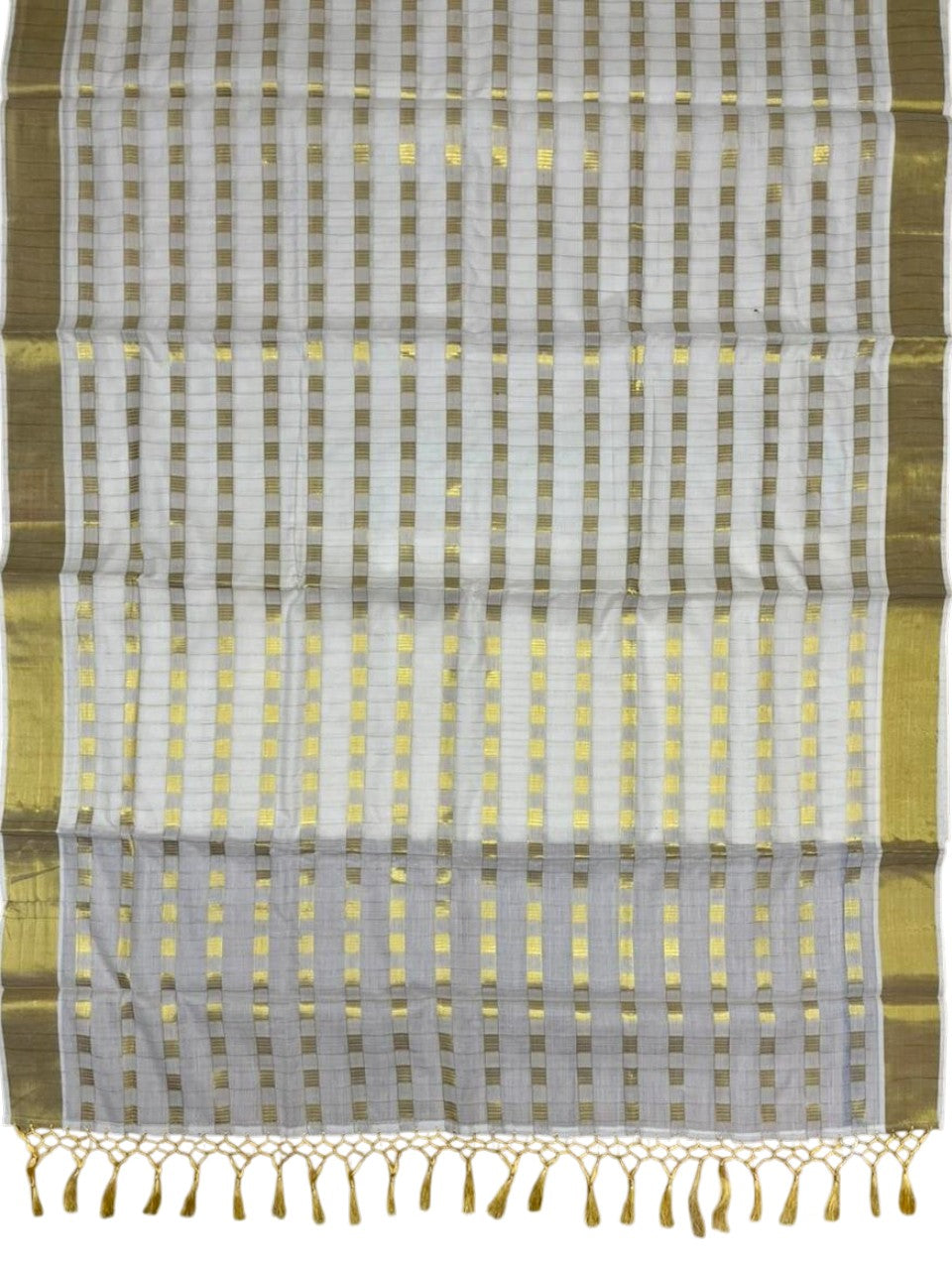 Southloom Pure Cotton Kerala Saree with Stripes And Kasavu Check Designs Across Body SL437