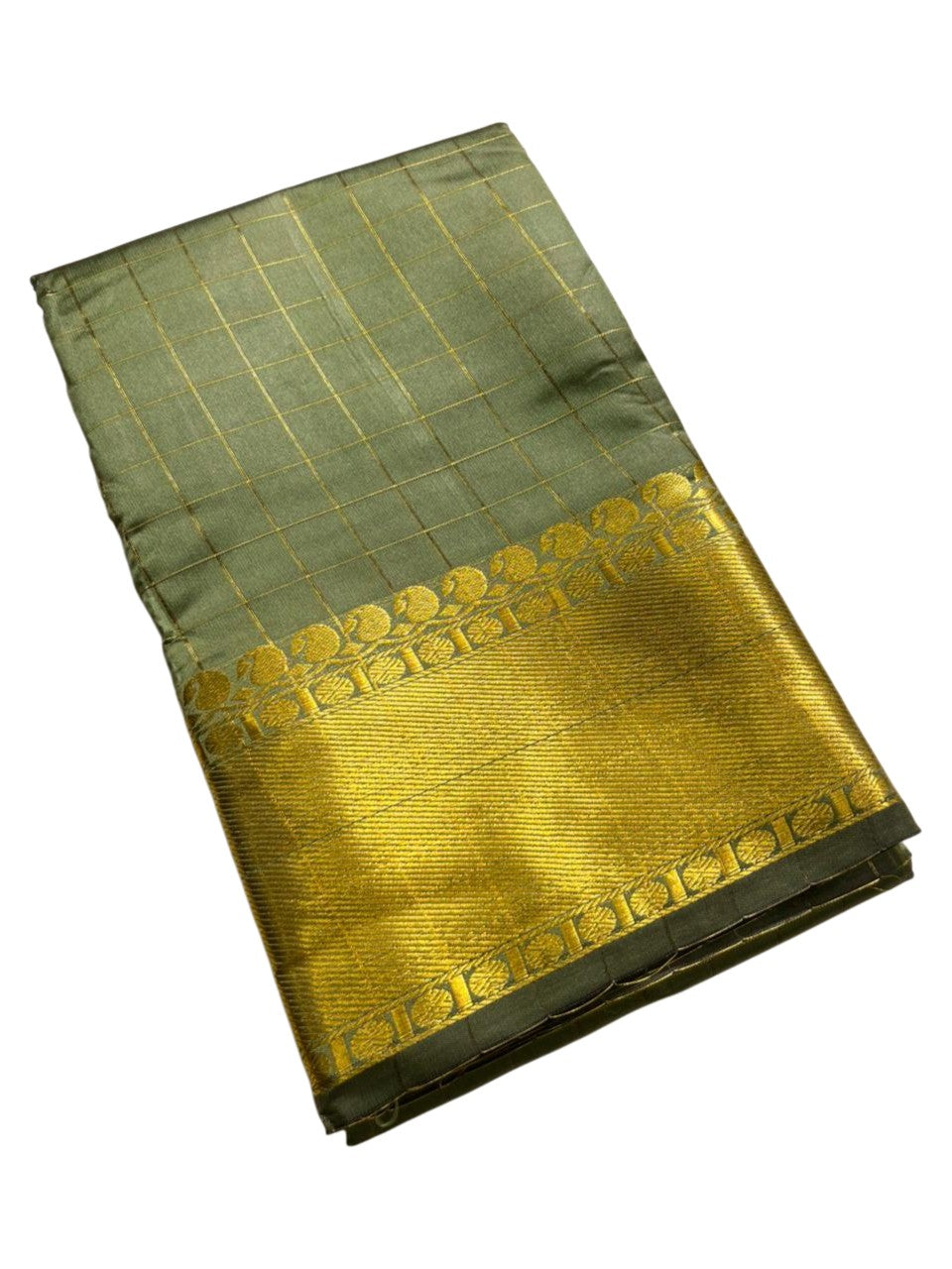 Southloom Kerala Semi Silk Saree With Check Design In Green