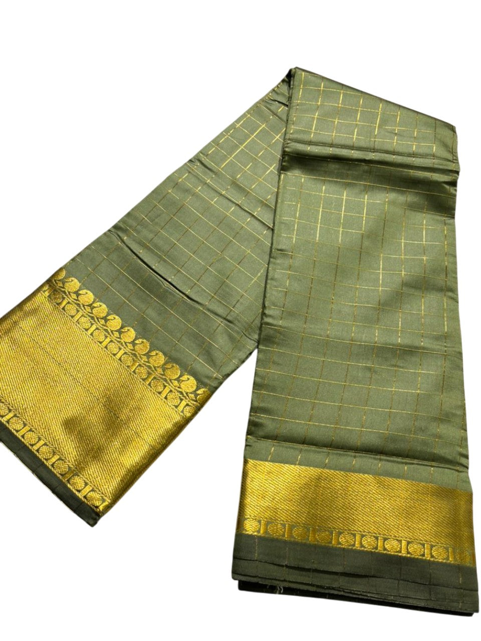 Southloom Kerala Semi Silk Saree With Check Design In Green
