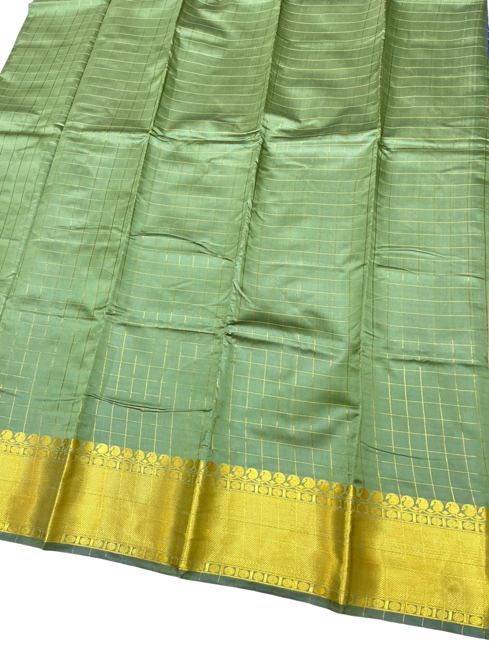 Southloom Kerala Semi Silk Saree With Check Design In Green