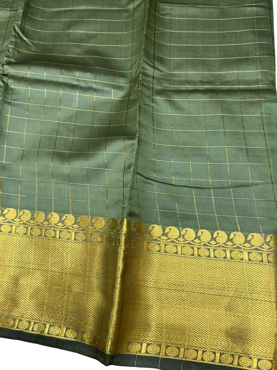 Southloom Kerala Semi Silk Saree With Check Design In Green