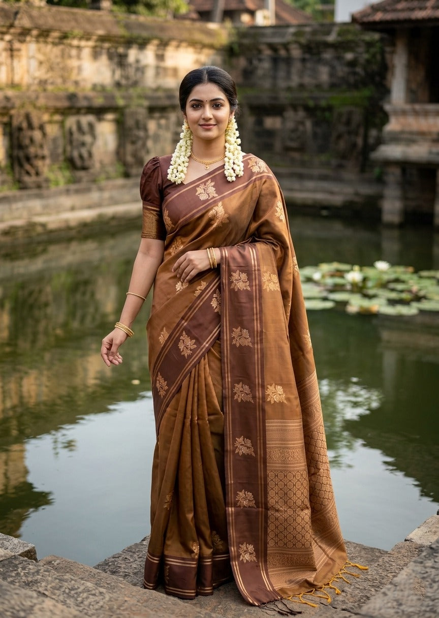 Southloom Semi Soft Silk Saree with Butta Works Across Body And Borders