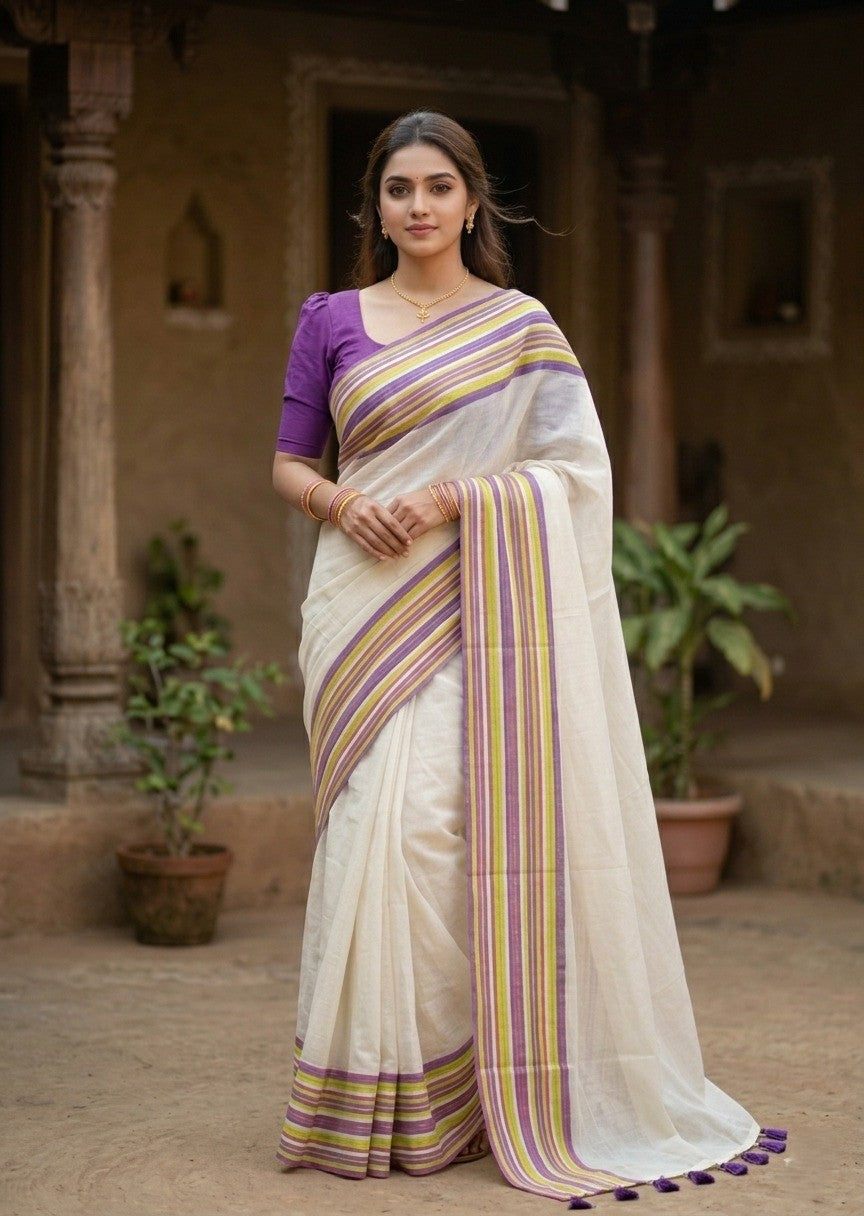 Southloom Mul Cotton 120 x 120 Soft Fabric Saree Multicolour SL215