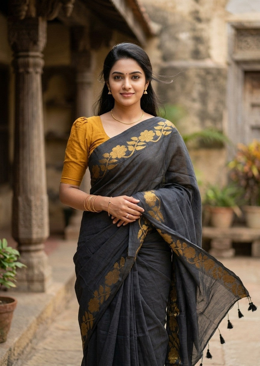 Southloom Mul Cotton 120 x 120 Soft Fabric Saree Multicolour SL215