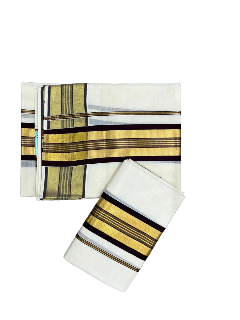 Kerala Cotton Set Mundu (Mundum Neriyathum) with Brown and Kasavu Border SLKK SL522