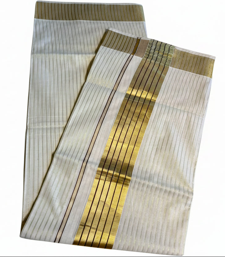 Southloom Kerala Cotton Kasavu Saree With Stripes On The Body(Brown) SL520