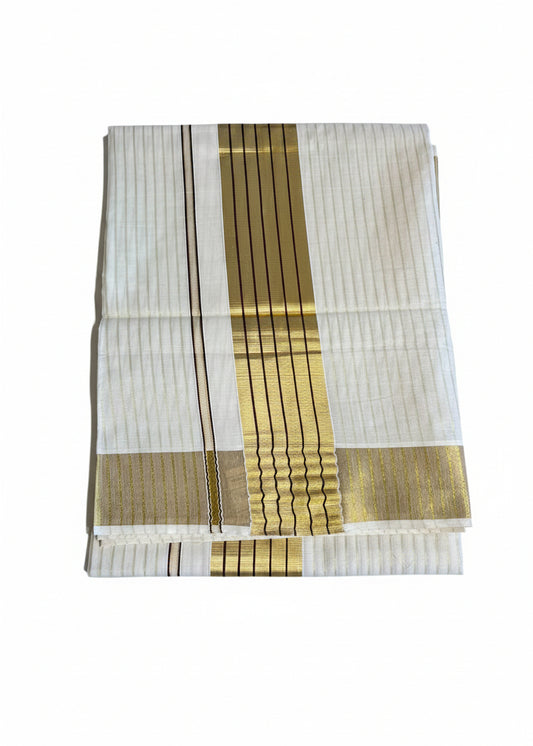 Southloom Kerala Cotton Kasavu Saree With Stripes On The Body(Brown) SL520