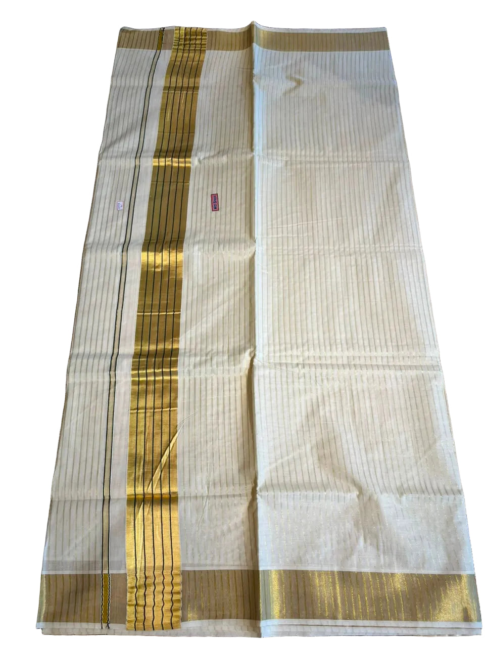 Southloom Kerala Cotton Kasavu Saree With Stripes On The Body(Bottle Green) SL520