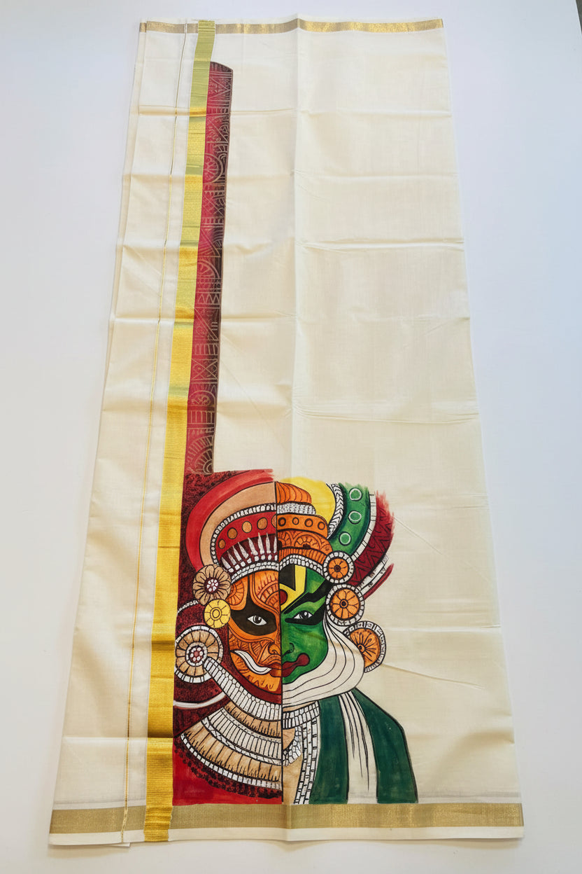Kerala Cotton Handpainted Dhoti ( Double Mundu )  SL330