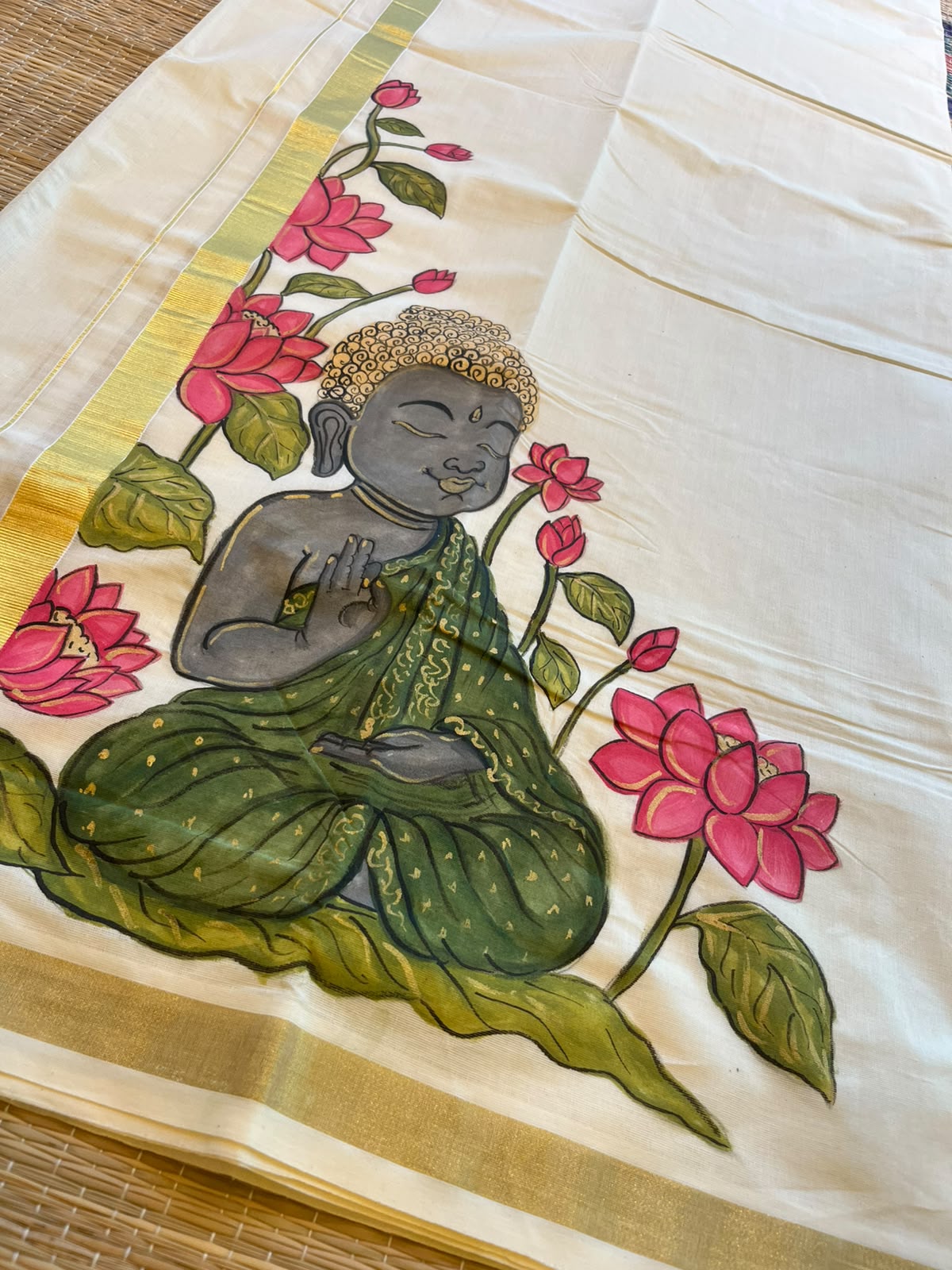 Kerala Cotton Handpainted Dhoti ( Double Mundu )  SL330