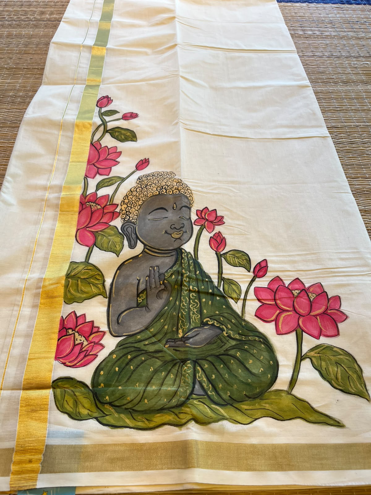 Kerala Cotton Handpainted Dhoti ( Double Mundu )  SL330
