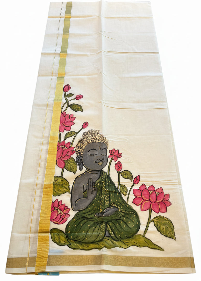 Kerala Cotton Handpainted Dhoti ( Double Mundu )  SL330