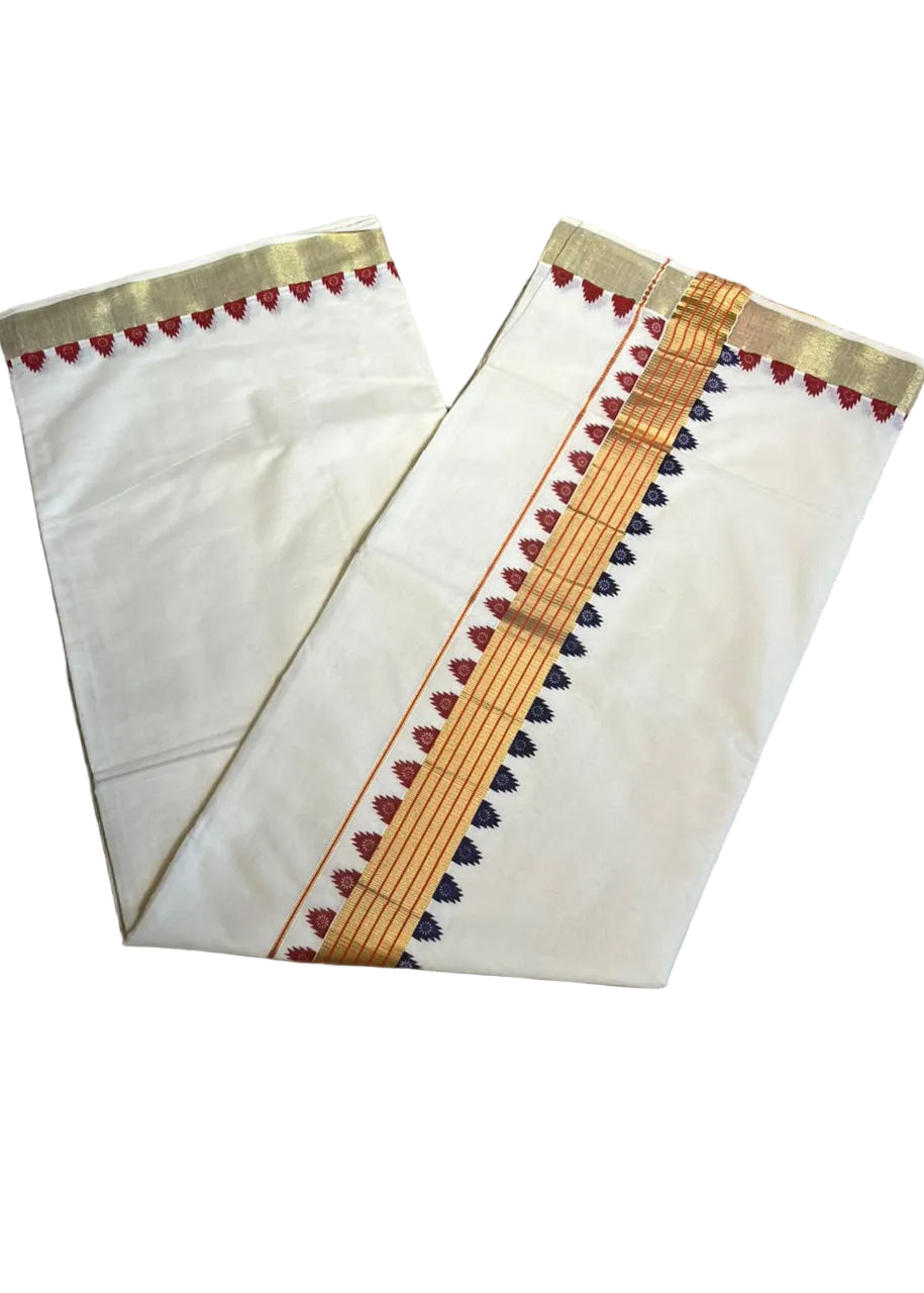 Kerala Cotton Temple Border With Golden Kasavu  Saree SL531