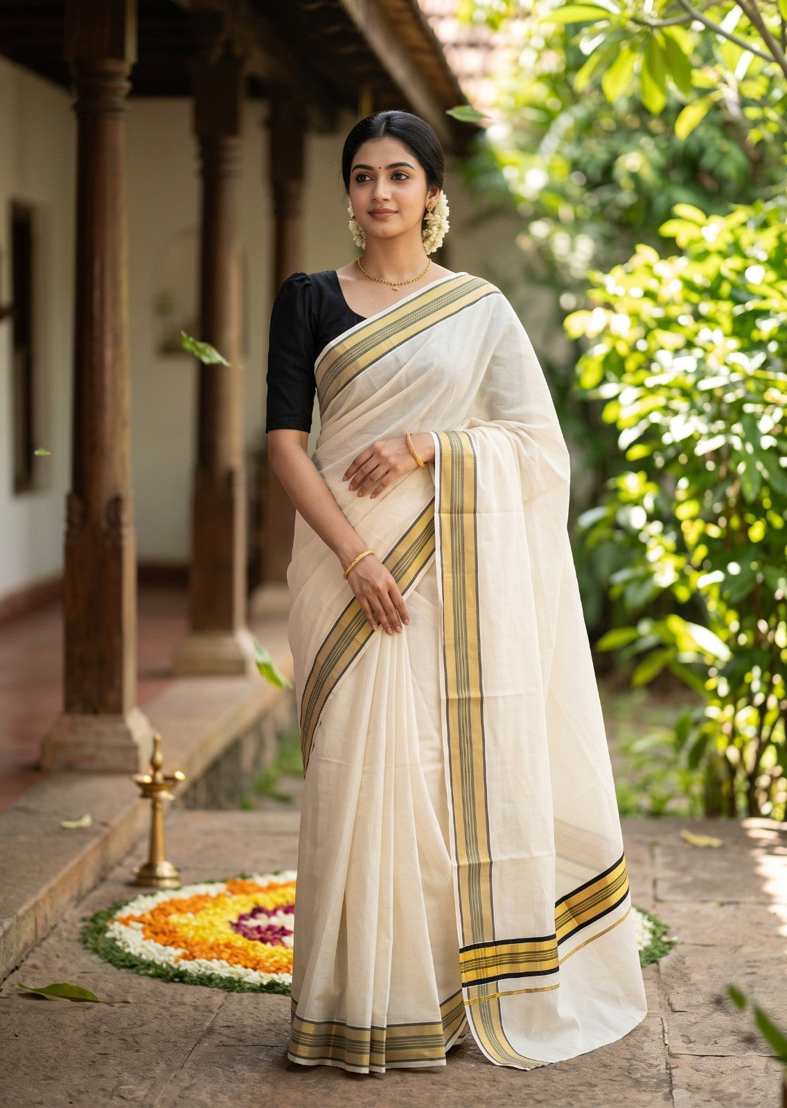 Southloom Kerala Cotton Kasavu Saree with Black Border