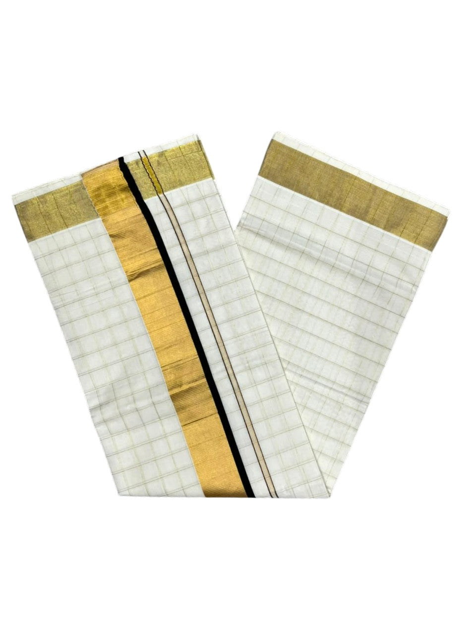 Southloom Pure Cotton  Kerala  Kasavu Woven Check Saree with Black Border