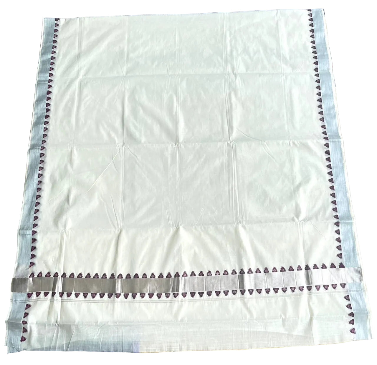 Kerala Cotton Purple Temple Border With Silver Ksavu Saree SL544