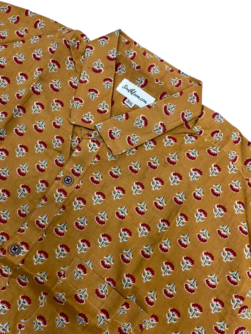 Southloom Jaipur Pure Cotton Block Printed Shirt for Men in Full Sleeve (3XL)