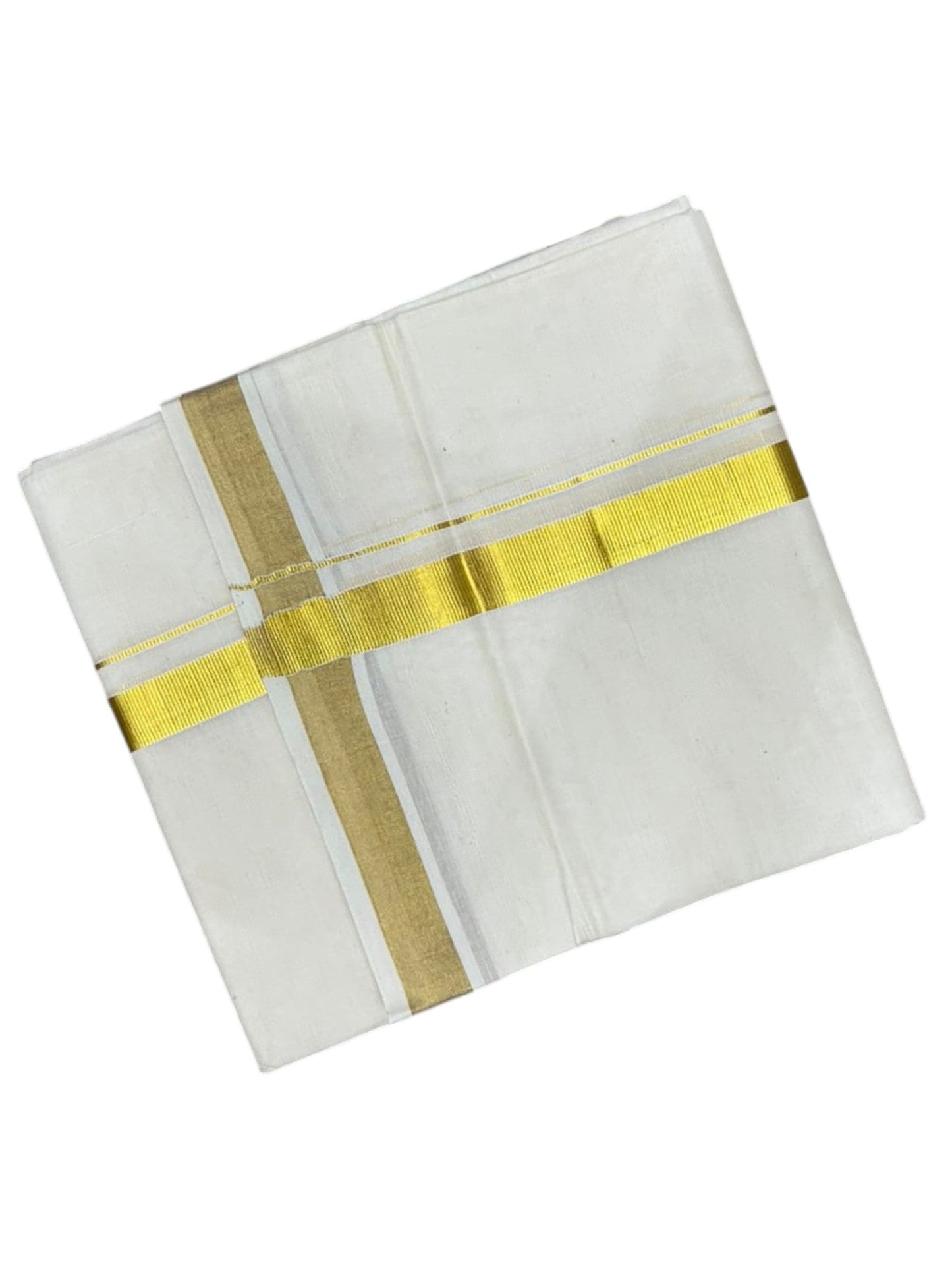 Southloom Kerala Pure Cotton Double Mundu with Gold  Kasavu  Border (South Indian Dhoti)