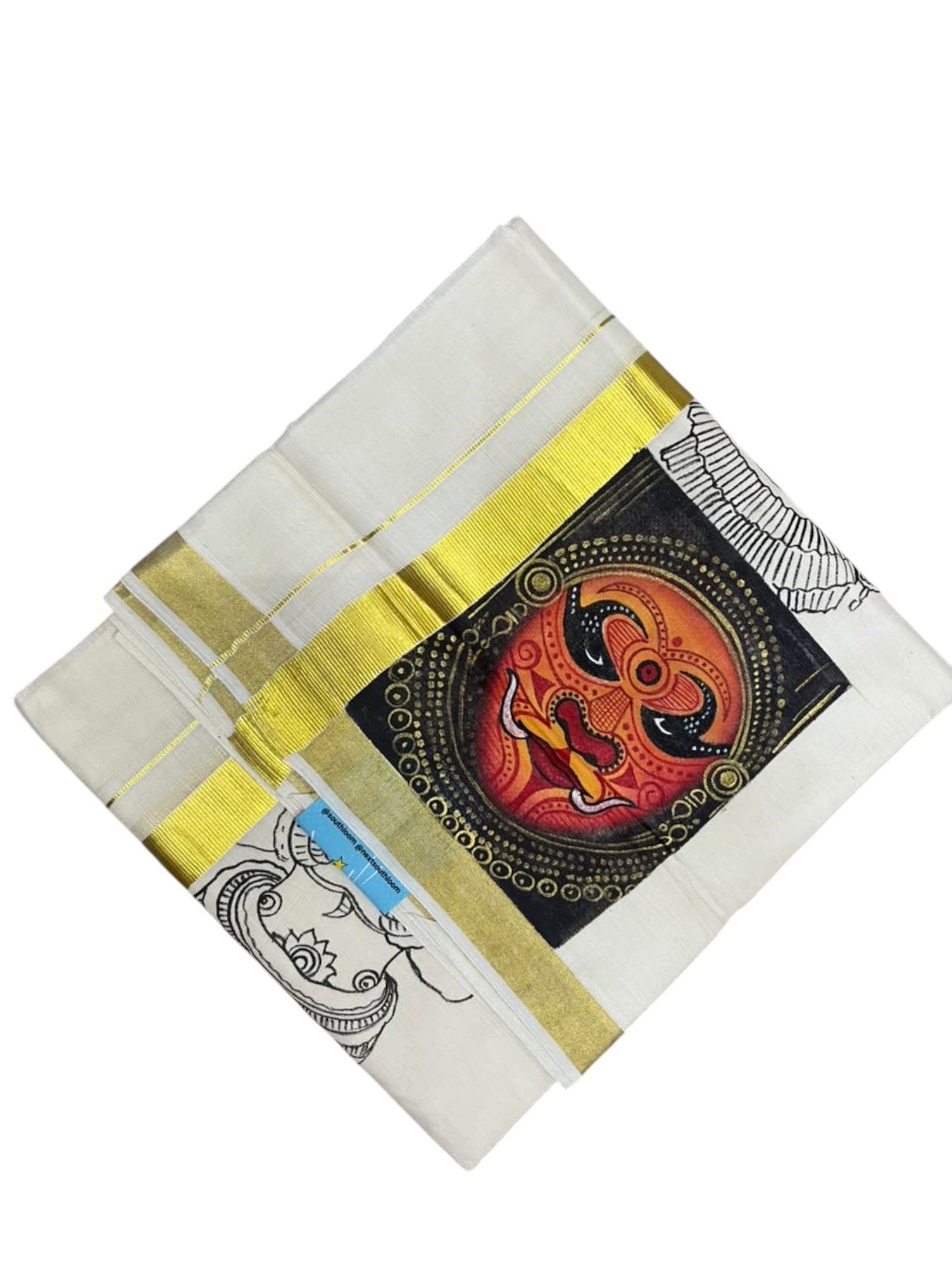 Southloom Pure Cotton Hand Painted Double Mundu (South Indian Kerala Dhoti)SL330