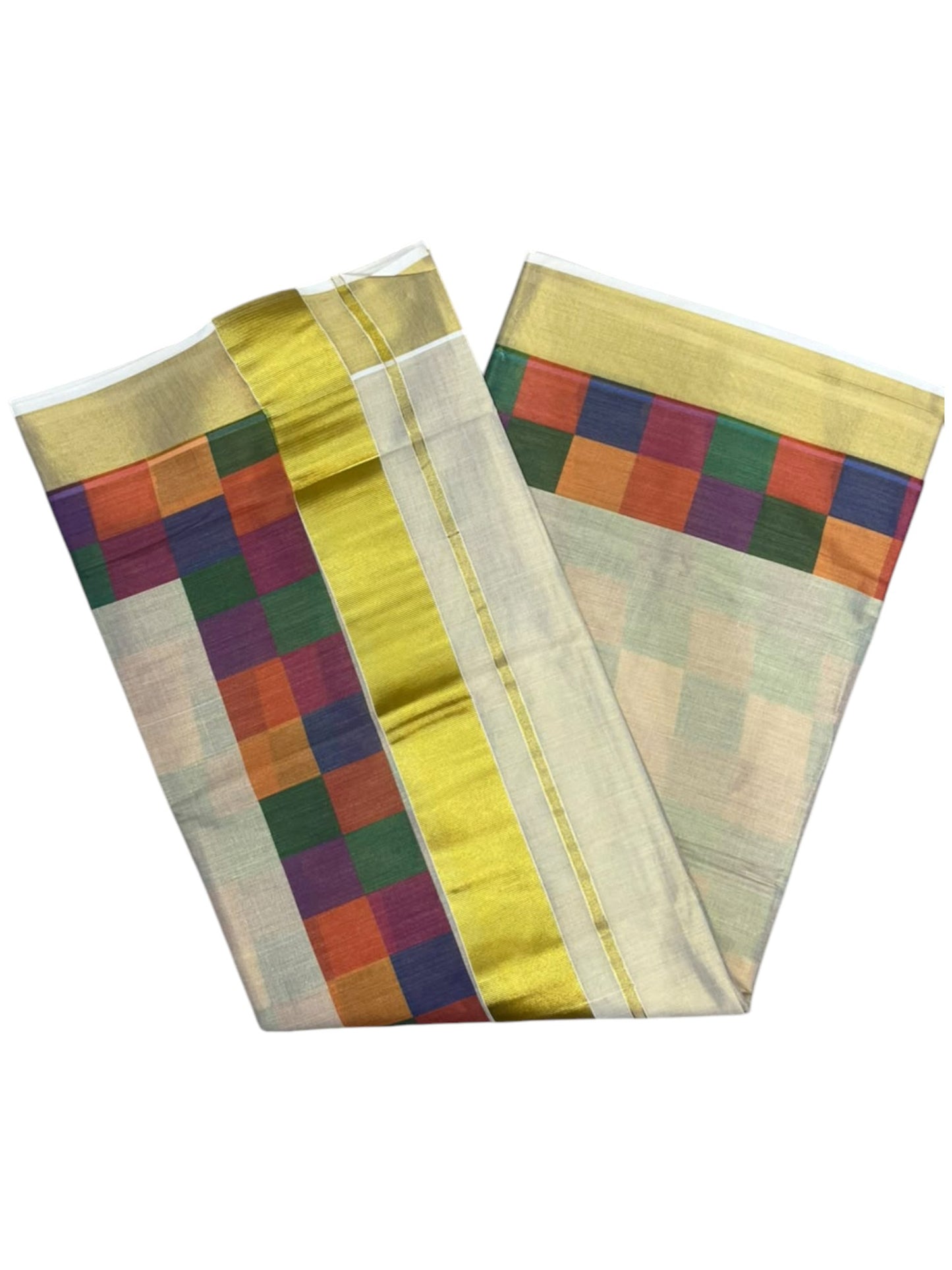 Southloom Kerala Tissue Kasavu Saree in Madras Check Design SL600