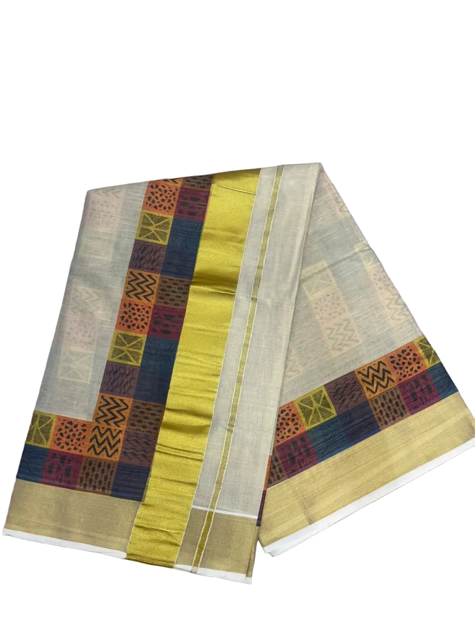 Southloom Kerala Tissue Kasavu Saree in Madras Check Design SL600