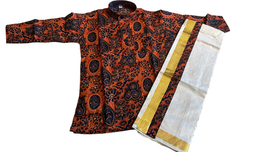 Southloom Ajrakh Printed Kids's Combo (Cotton Kurta + Tissue Velcro Mundu) SLKCOMBO
