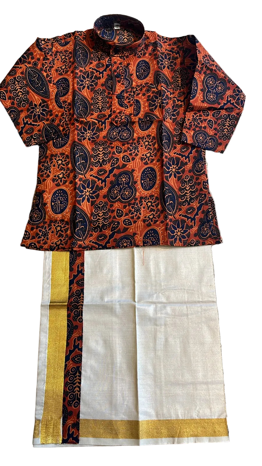Southloom Ajrakh Printed Kids's Combo (Cotton Kurta + Tissue Velcro Mundu) SLKCOMBO