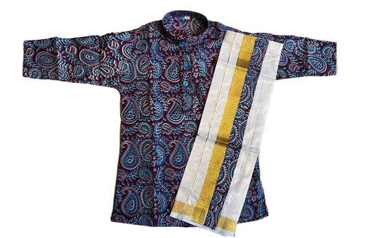 Southloom Ajrakh Printed Kids's Combo (Cotton Kurta + Tissue Velcro Mundu) SLKCOMBO