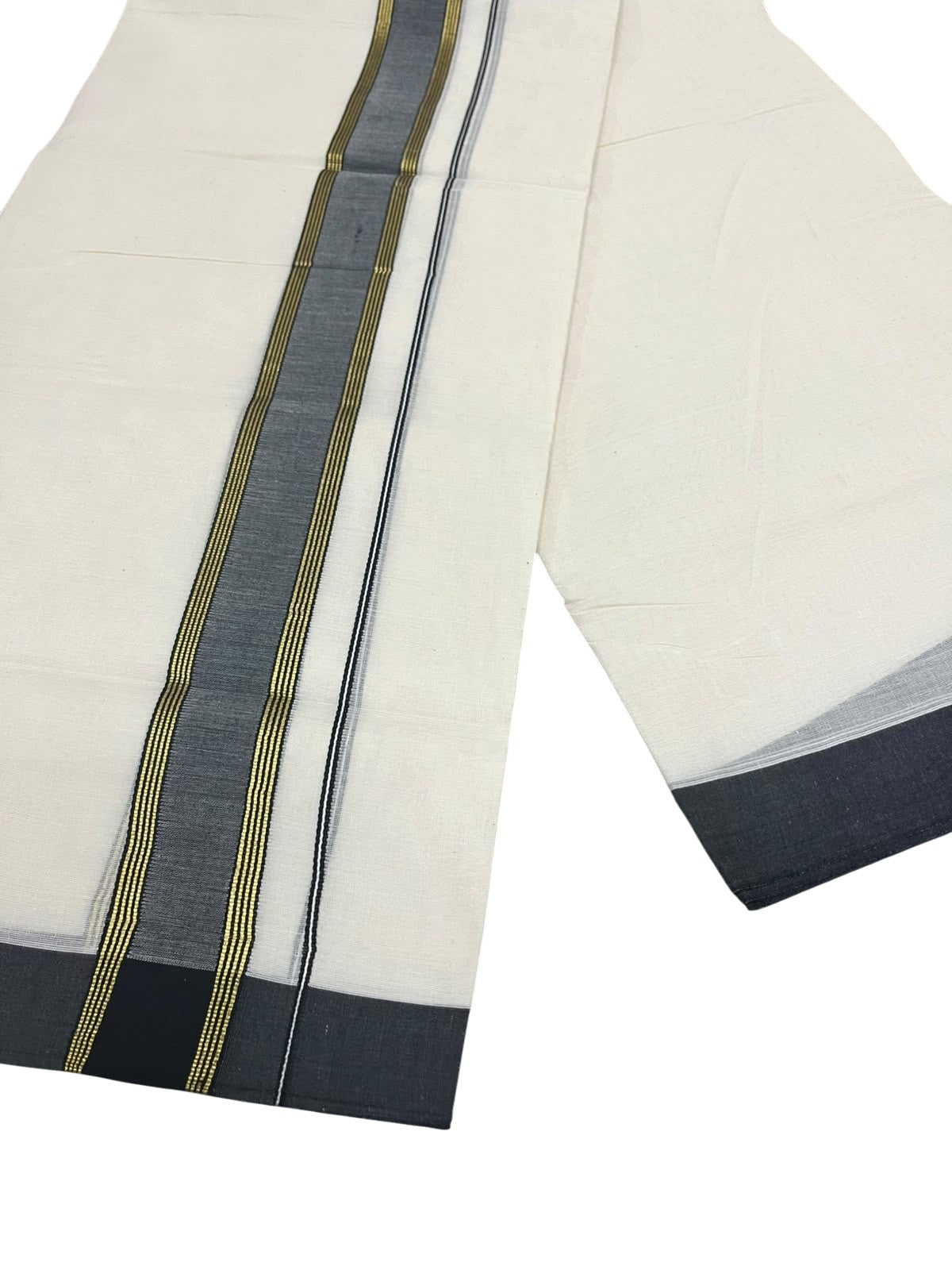 Southloom Pure Cotton Mundu with Golden Lines and Black Border (South Indian Kerala Dhoti)