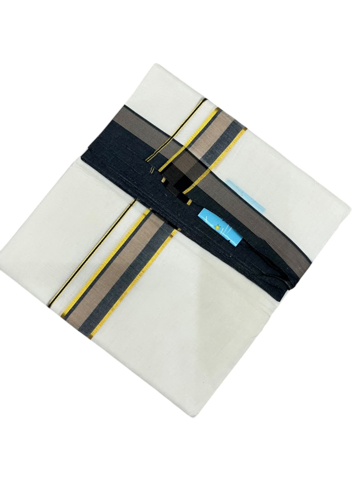 Southloom Pure Cotton Mundu with Golden Lines and Border (South Indian Kerala Dhoti)