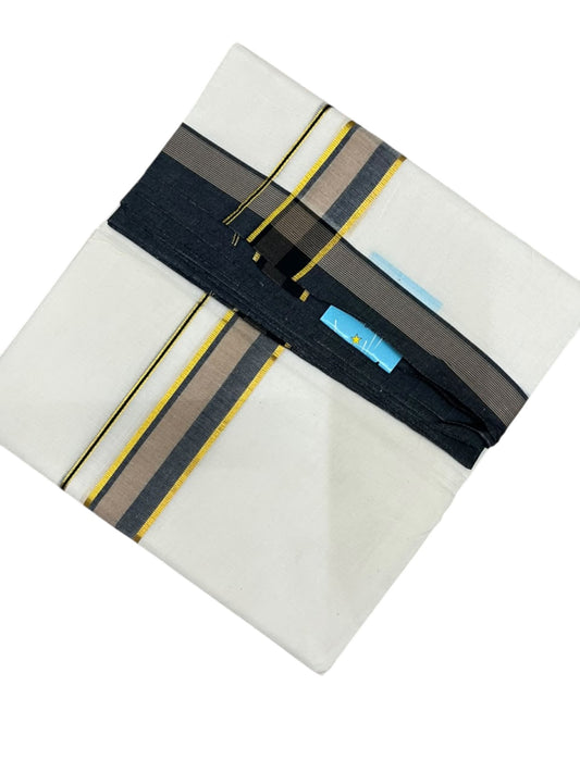 Southloom Pure Cotton Mundu with Golden Lines and Border (South Indian Kerala Dhoti)
