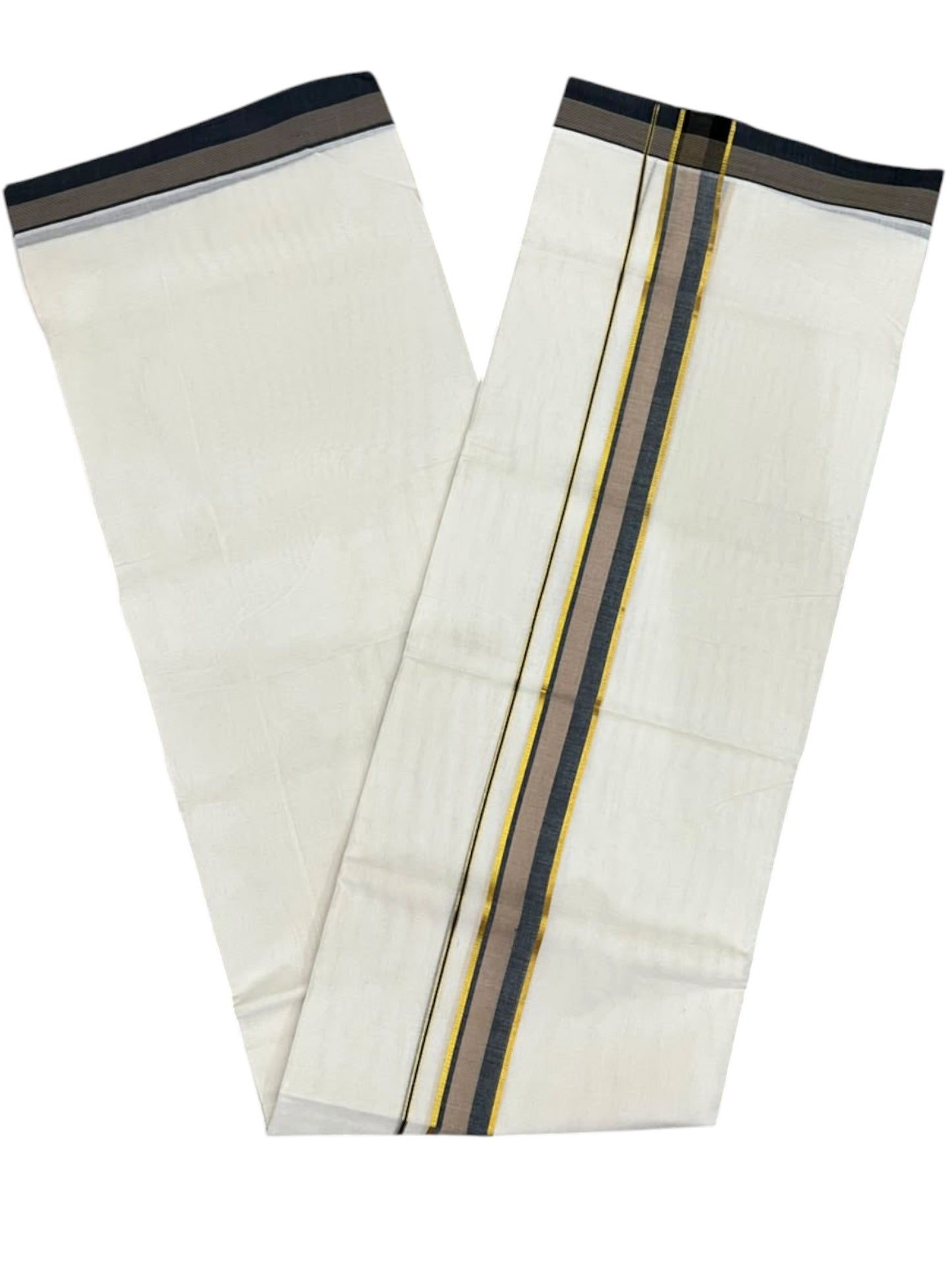 Southloom Pure Cotton Mundu with Golden Lines and Border (South Indian Kerala Dhoti)
