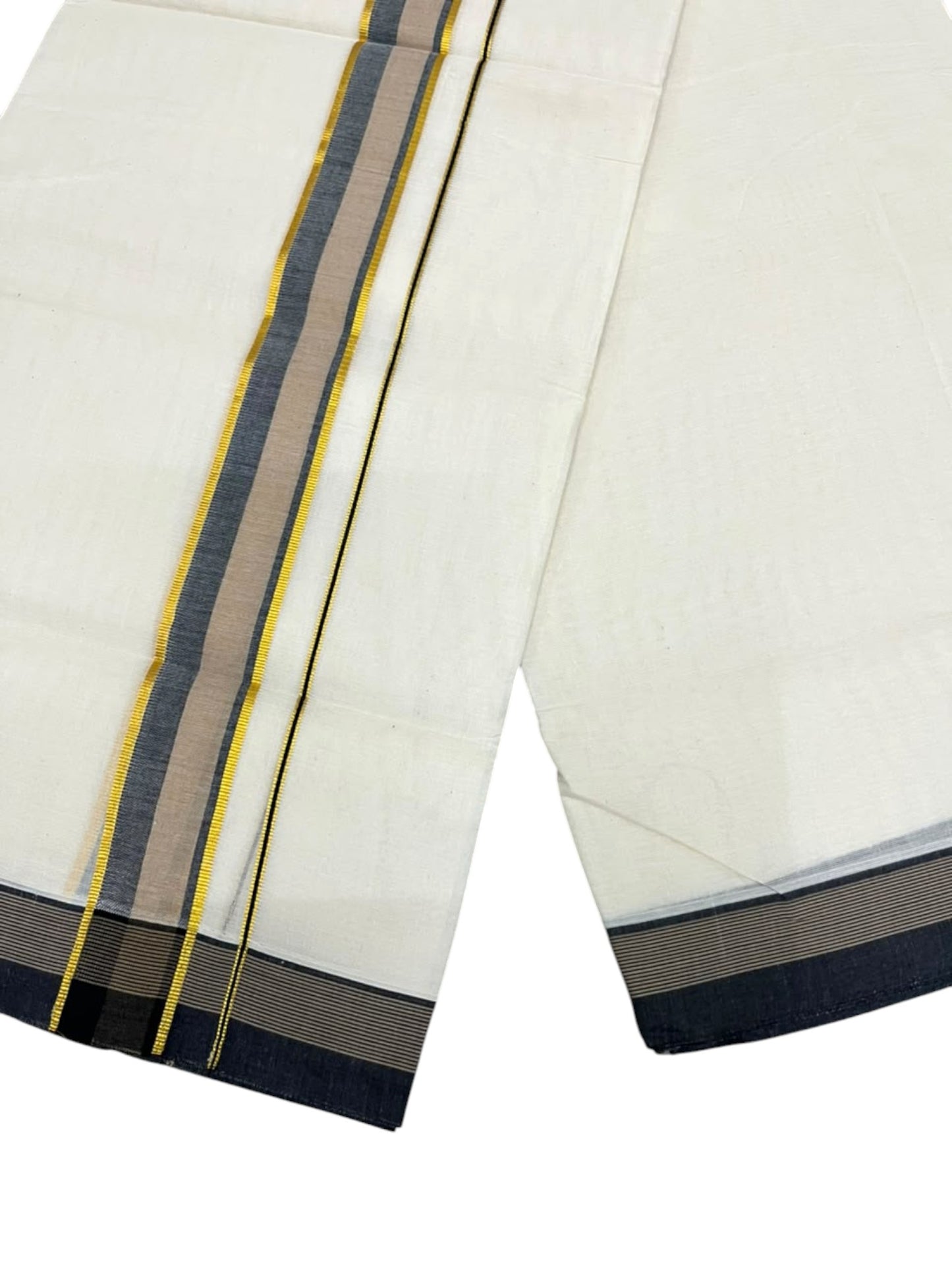Southloom Pure Cotton Mundu with Golden Lines and Border (South Indian Kerala Dhoti)