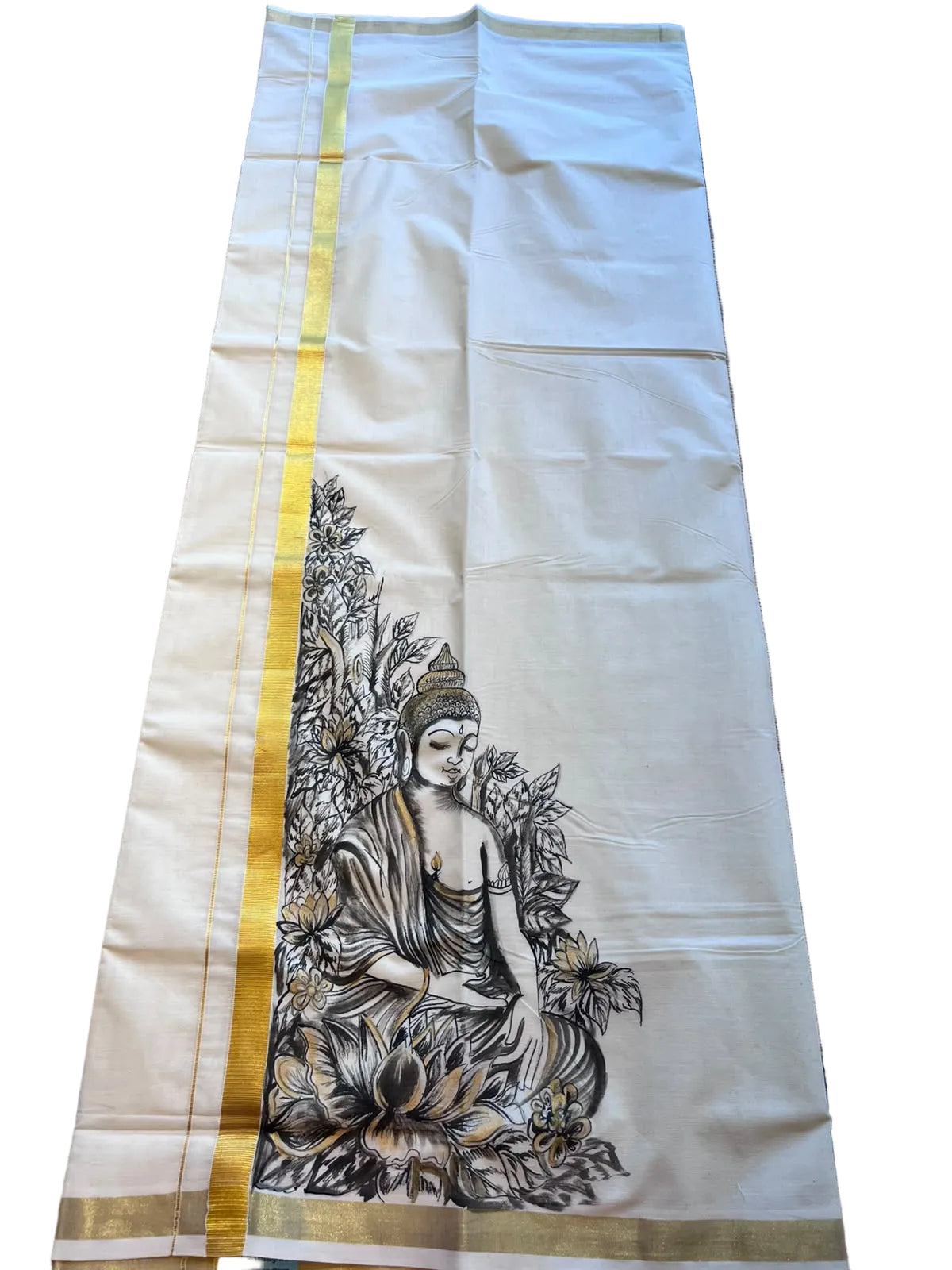 Kerala Cotton Handpainted Dhoti ( Double Mundu )  SL330