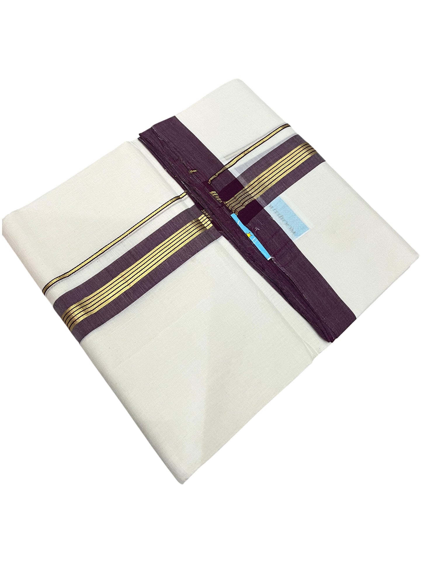 Southloom Balaramapuram Unakkupaavu Premium Handloom Cotton Double Mundu with Gold Kasavu and Border