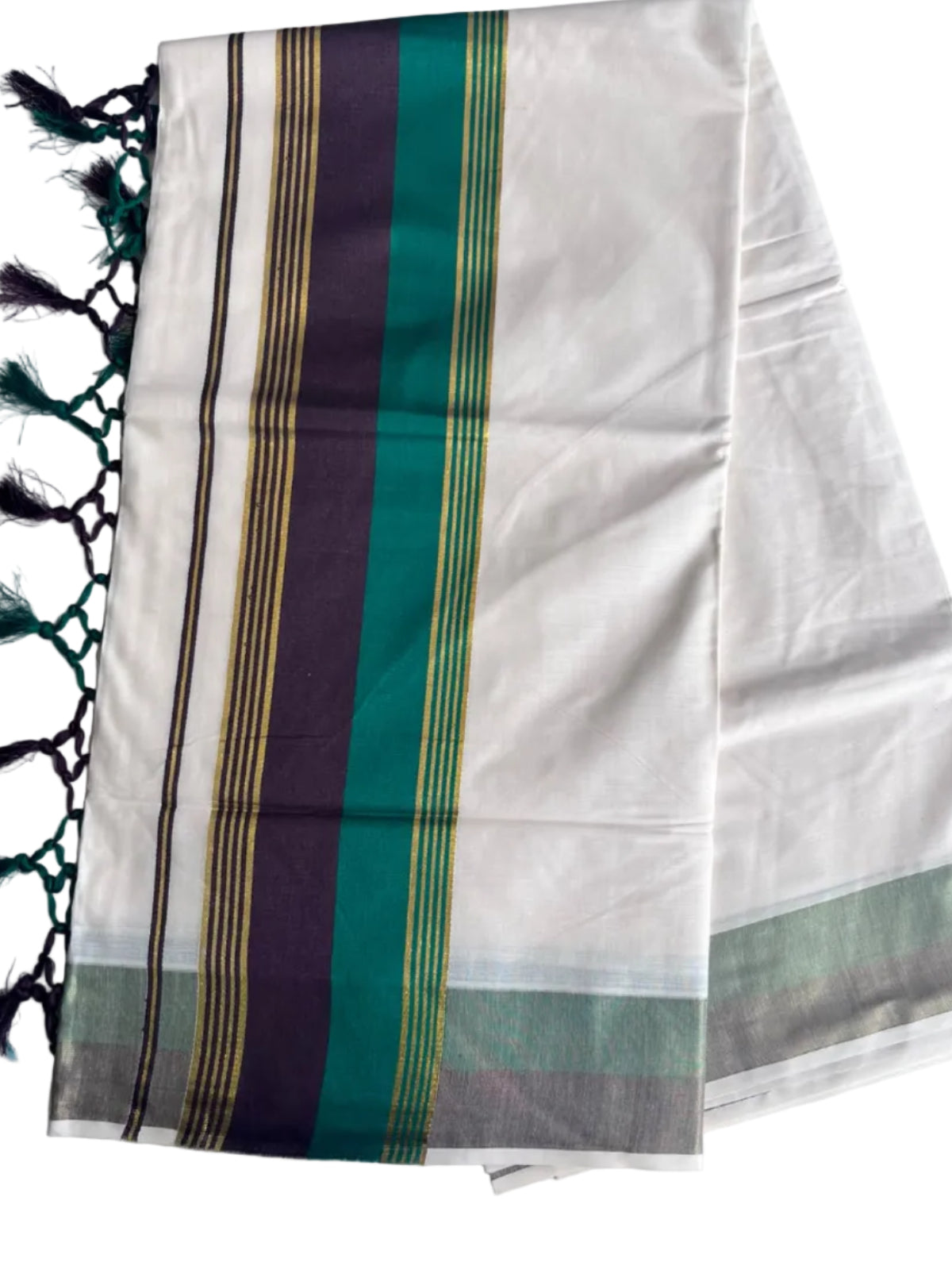 Kerala Cotton Kasavu Saree With Green And Brown Borders SL499