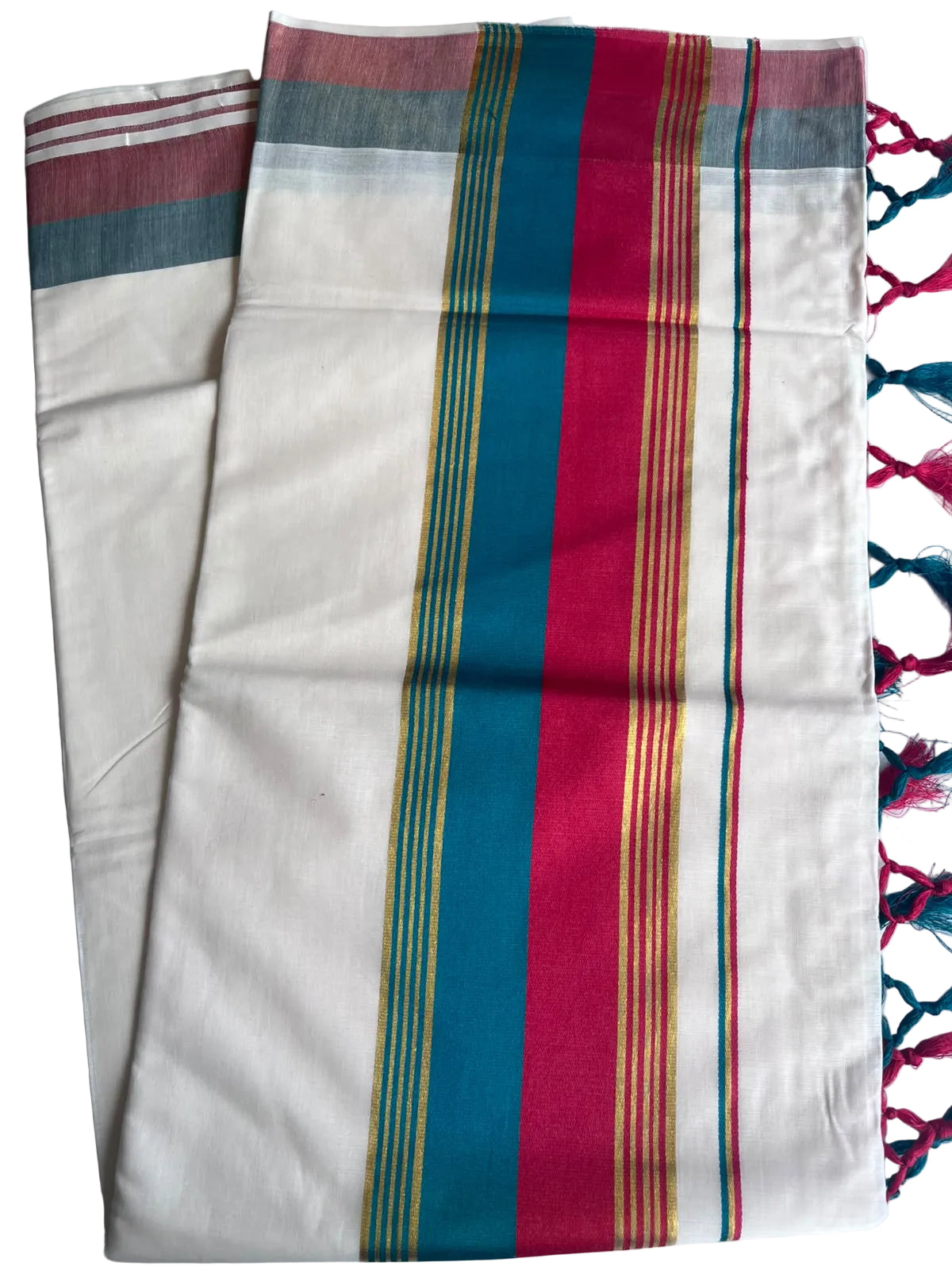 Kerala Cotton Kasavu Saree With Green And Red Borders SL499