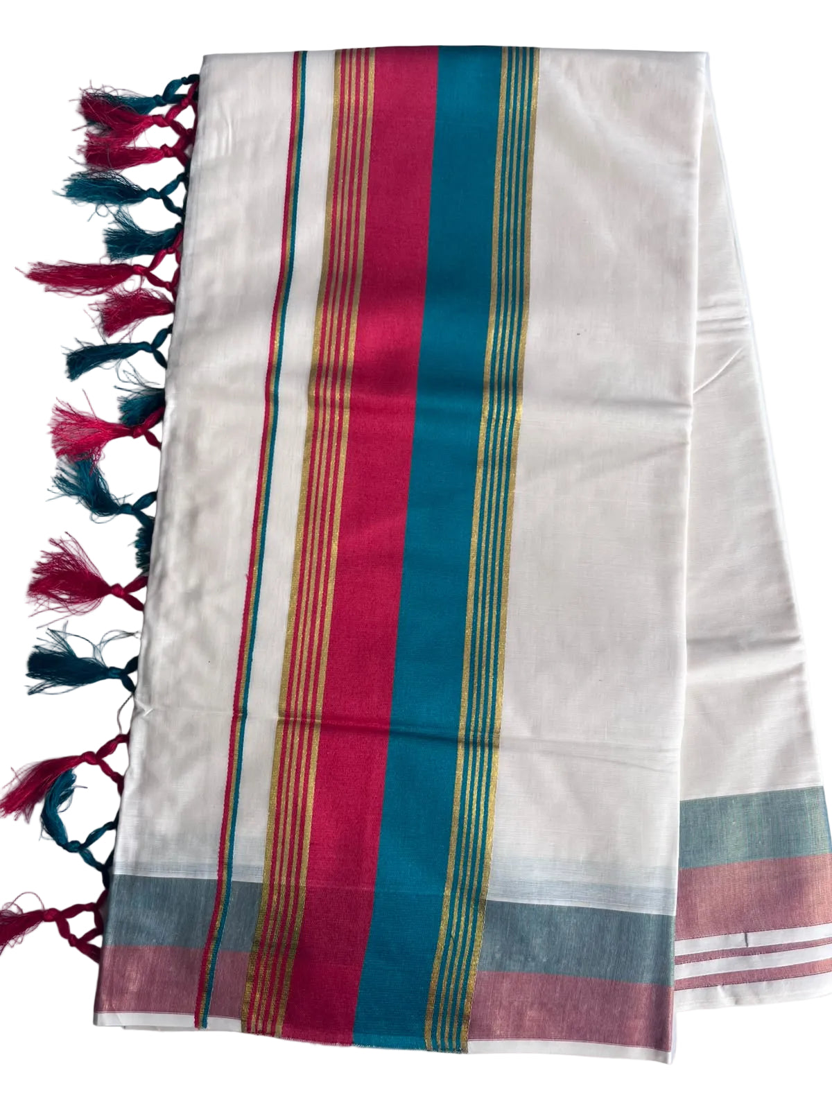 Kerala Cotton Kasavu Saree With Green And Red Borders SL499