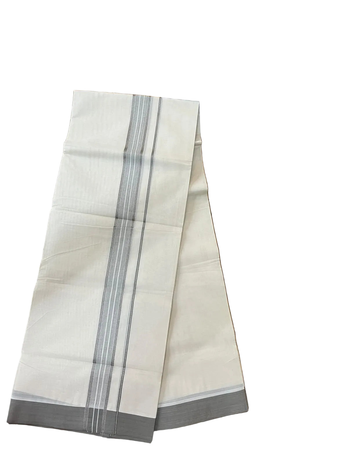 Southloom Pure Cotton Mundu with Silver Lines and Gray Border (South Indian Kerala Dhoti)