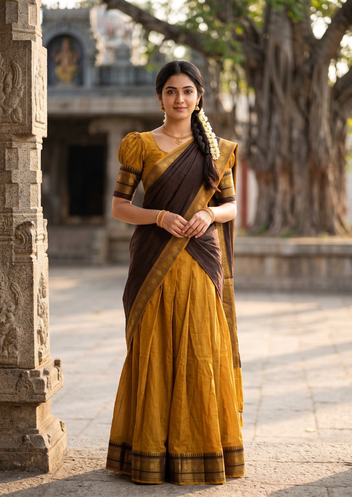 Kerala Southloom Semi UnStitched Kanchi Cotton Dhavani Set with Pavada and Blouse Piece SL585