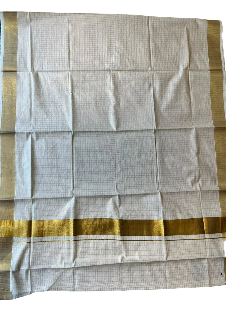 Kerala Cotton Kasavu Saree with Check Design