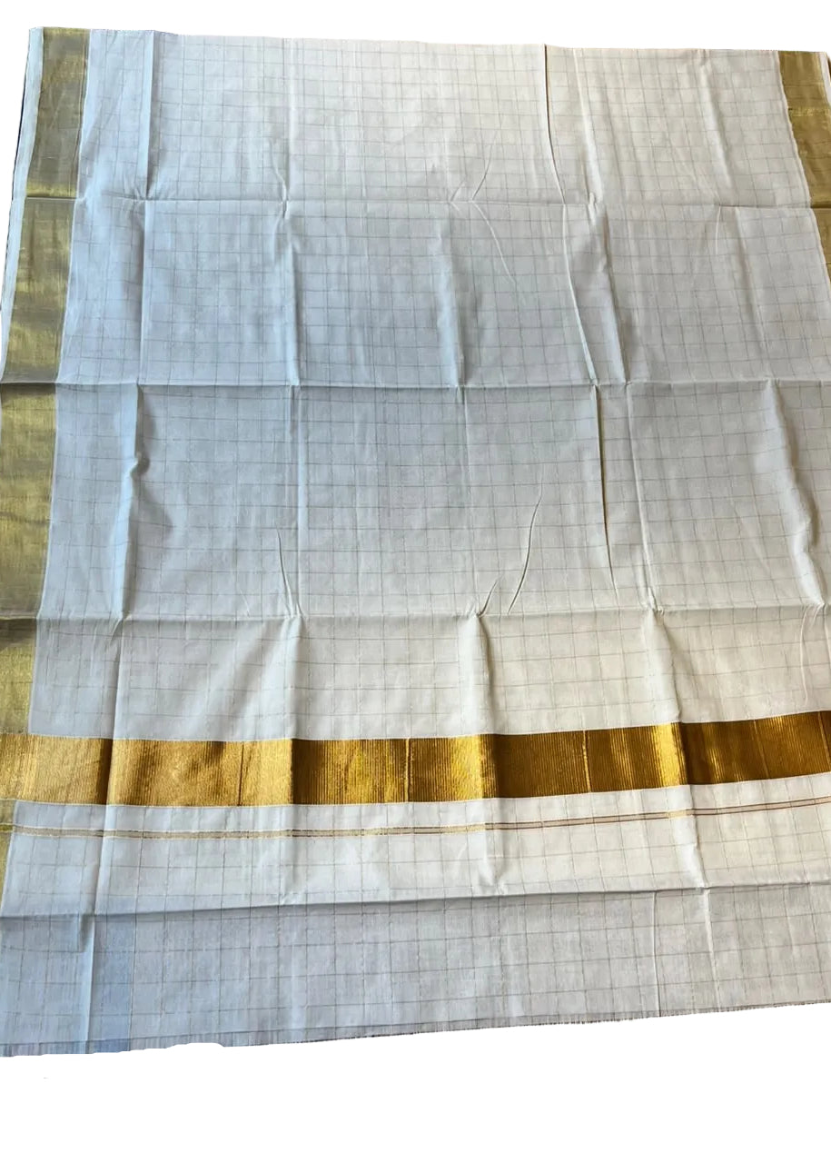 Kerala Cotton Kasavu Saree with Check Design