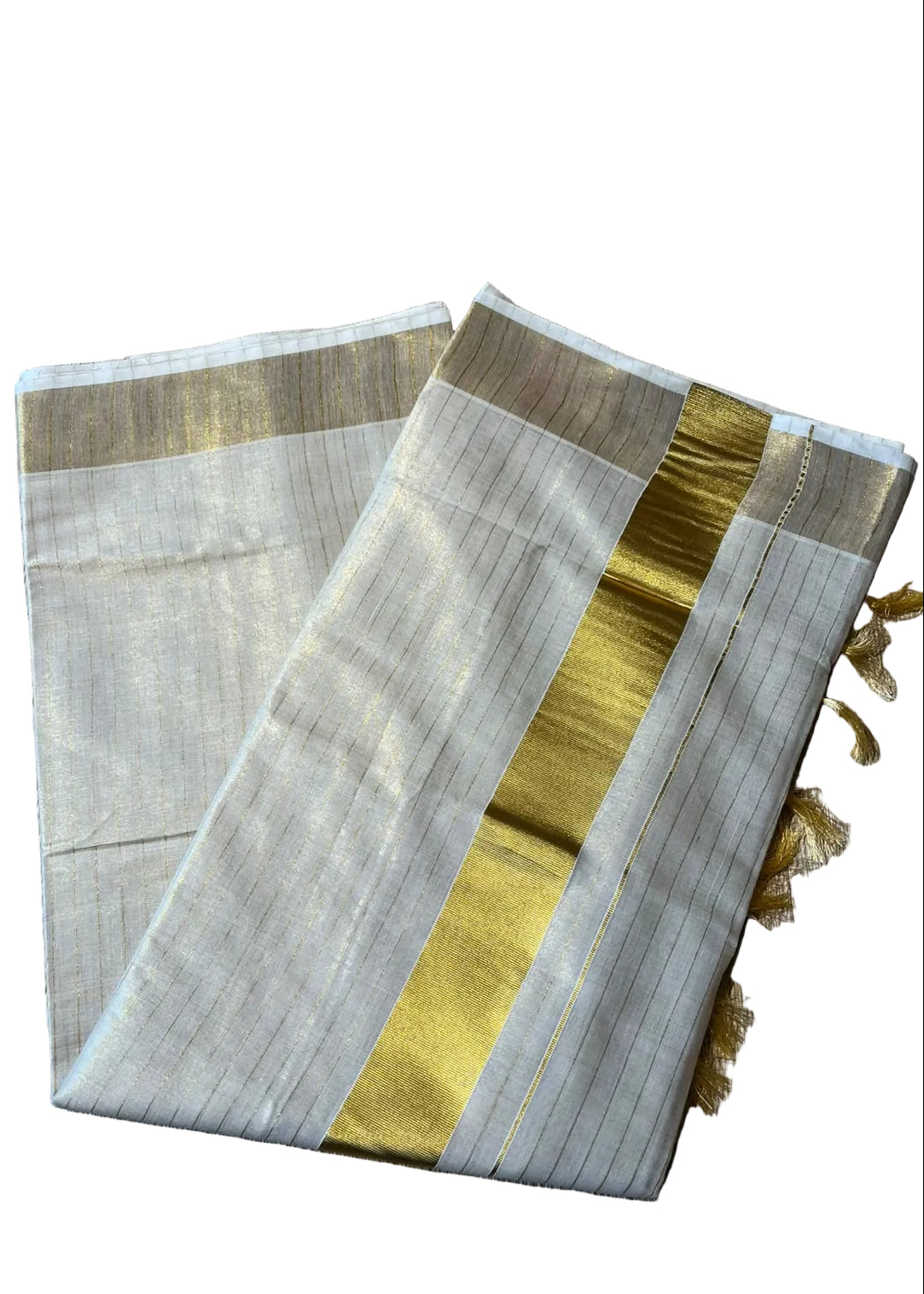 Kerala Tissue Kasavu Saree with Lines