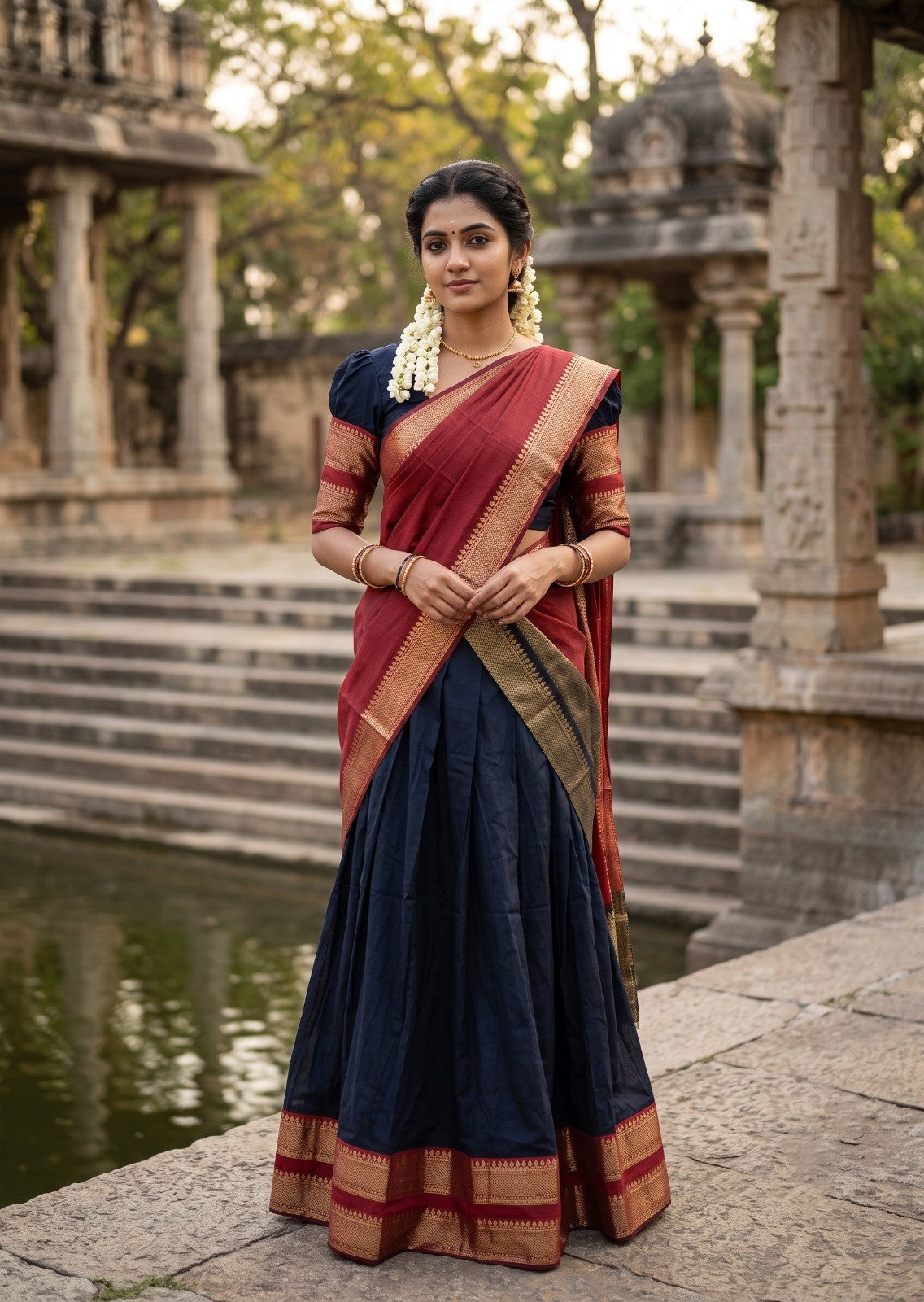 Kerala Southloom Semi UnStitched Kanchi Cotton Dhavani Set with Pavada and Blouse Piece SL585
